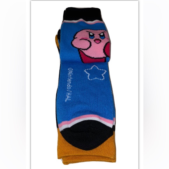 Kirby Waddle Dee Crew Socks 2 Pair Men 8-12 Blue Black Bandana Game Boy 8Bit NEW - Picture 7 of 11